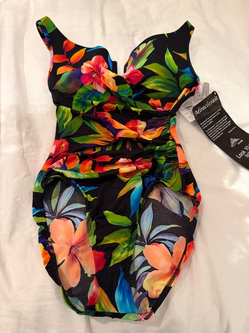 Miraclesuit Black Floral Ruched One-Piece Swimsuit